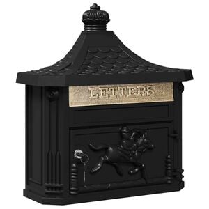 vidaXL Buz&oacute;n Montado en la Pared con puerta Negro 40,5 x 16 x 45 cm