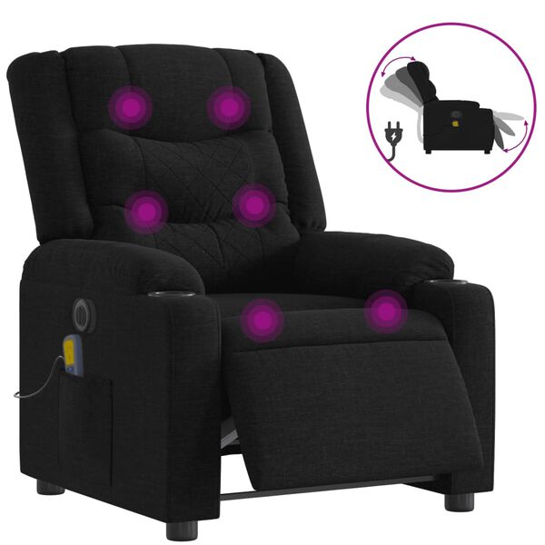 vidaXL Sillón reclinable de masaje eléctrico tela negro