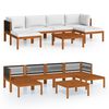 vidaXL Conjunto de jard&iacute;n de 7 piezas con cojines, madera color crema, acacia y cuerda