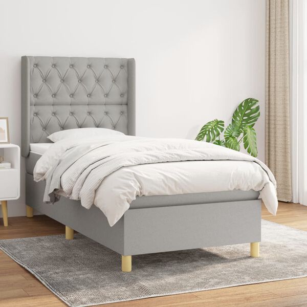 vidaXL Cama box spring con colch&oacute;n tela gris claro 80x200 cm