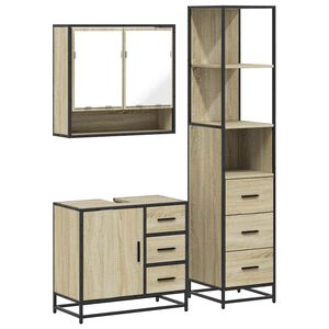 vidaXL Set de muebles de ba&ntilde;o 3 pzas madera contrachapada roble Sonoma