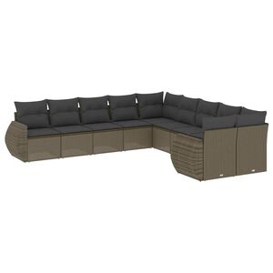 vidaXL Set sof&aacute;s jard&iacute;n 10 pzas con cojines rat&aacute;n sint&eacute;tico gris claro