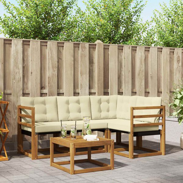vidaXL Conjunto de sof&aacute;s de exterior con coj&iacute;n 5 pcs Natural y Crema