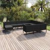 vidaXL Set de muebles de jard&iacute;n 11 pzas cojines rat&aacute;n sint&eacute;tico negro