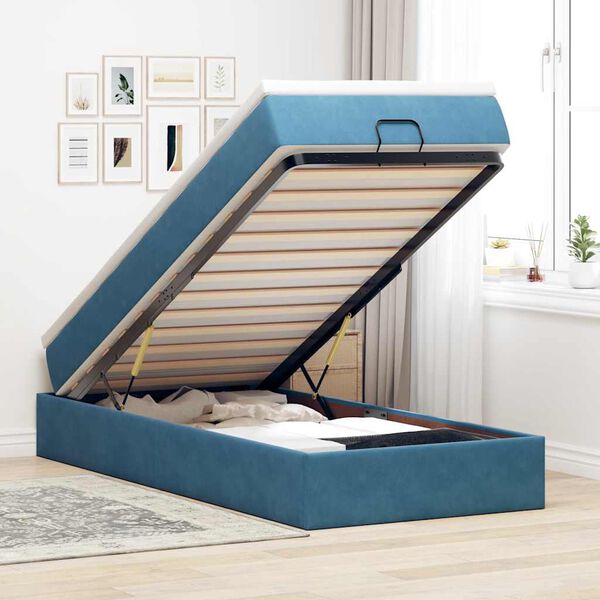 vidaXL Estructura cama otomana colch&oacute;n terciopelo azul oscuro