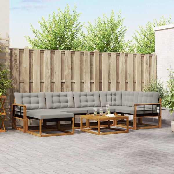 vidaXL Conjunto de sof&aacute;s de exterior 7 pcs Gris Natural y Claro