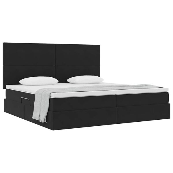 vidaXL Cama con almacenamiento y colch&oacute;n Negro 200 x 200 cm Terciopelo