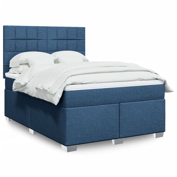 vidaXL Cama box spring con colch&oacute;n tela azul 160x200 cm