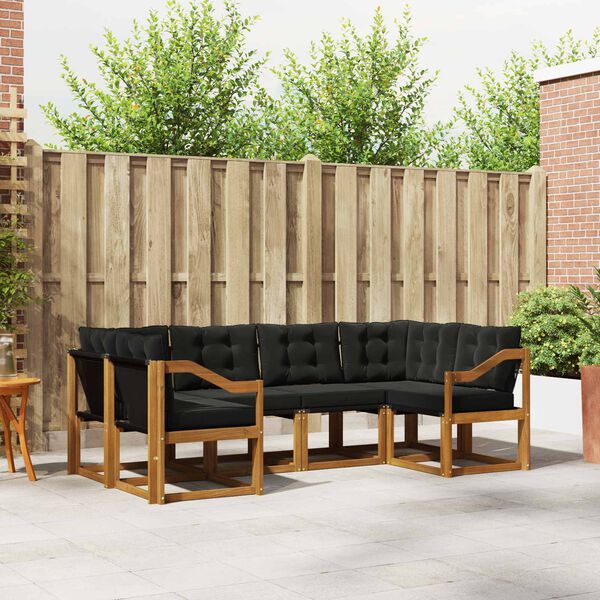 vidaXL Conjunto de sof&aacute;s de exterior con coj&iacute;n 6 pcs Natural y negro