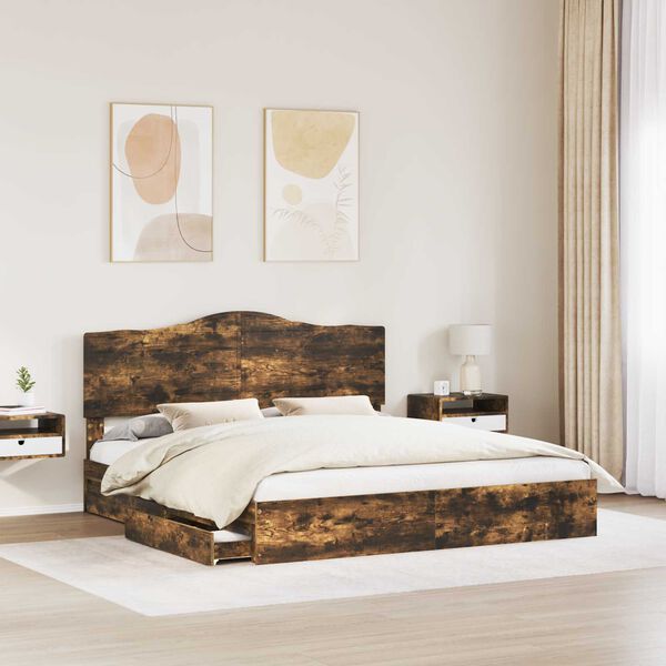 vidaXL Cama con almacenamiento con cabecera Roble ahumado 180 x 200 cm