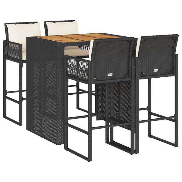 vidaXL Set bar jard&iacute;n con cojines 5 pzas rat&aacute;n sint&eacute;tico acacia negro