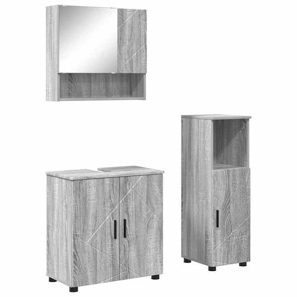 vidaXL Juego de muebles de baño Montaje en la pared 3 pcs Gris Sonoma