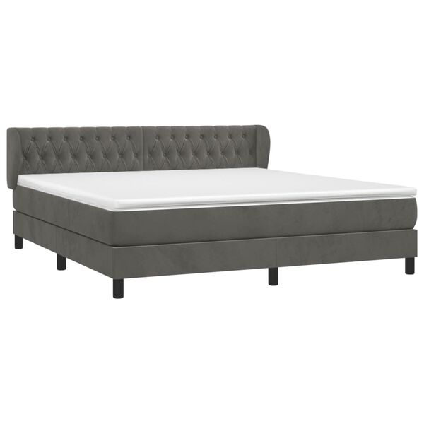vidaXL Cama box spring con colch&oacute;n terciopelo gris oscuro 180x200 cm