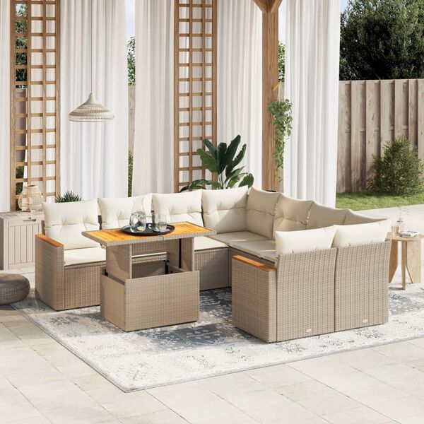 vidaXL Set de sofás de jardín 9 pzas con cojines ratán sintético beige
