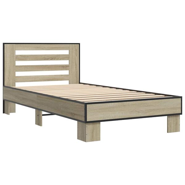 vidaXL Estructura cama madera ingenier&iacute;a metal roble Sonoma 75x190 cm