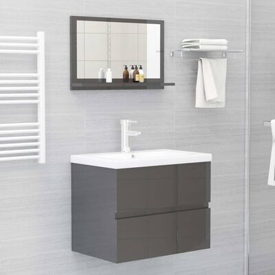 vidaXL Espejo de baño madera contrachapada gris brillo 60x10,5x37 cm