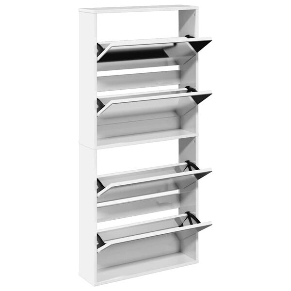 vidaXL Zapatero con espejo 4 niveles blanco brillo 63x17x134 cm