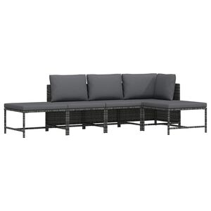 vidaXL Set de sof&aacute; de jard&iacute;n 5 piezas con cojines rat&aacute;n sint&eacute;tico gris
