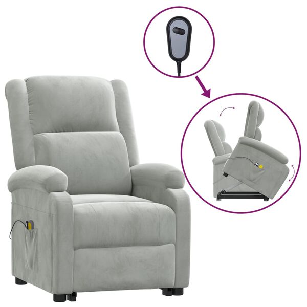 vidaXL Sillón de masaje elevable terciopelo gris claro