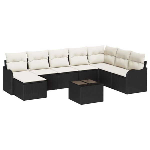 vidaXL Conjunto de sof&aacute; de jard&iacute;n 9 pcs Negro y blanco Polirat&aacute;n
