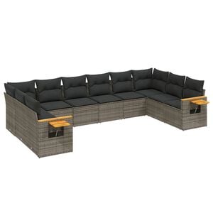 vidaXL Set de sof&aacute;s de jard&iacute;n 10 pzas con cojines rat&aacute;n sint&eacute;tico gris