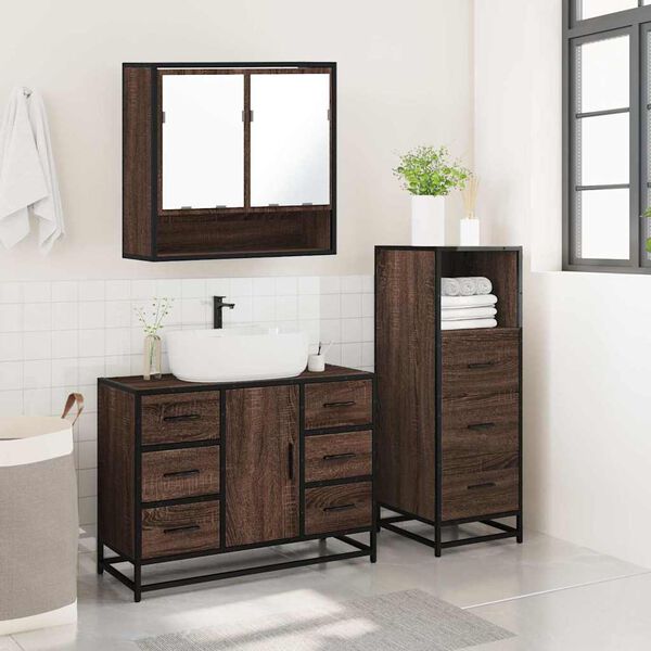 vidaXL Set de muebles ba&ntilde;o 3 pzas madera contrachapada roble marr&oacute;n