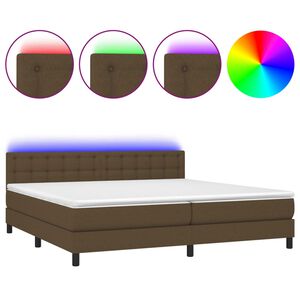vidaXL Cama box spring colch&oacute;n luces LED tela marr&oacute;n oscuro 200x200 cm