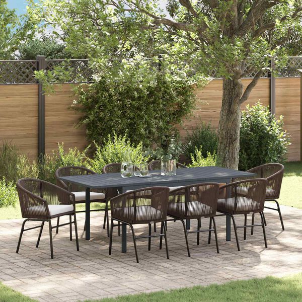 vidaXL Conjunto de Comedor de Jard&iacute;n 9 pcs Marr&oacute;n rat&aacute;n sint&eacute;tico