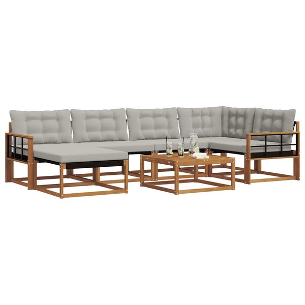 vidaXL Conjunto de sof&aacute;s de exterior 7 pcs Gris Natural y Claro