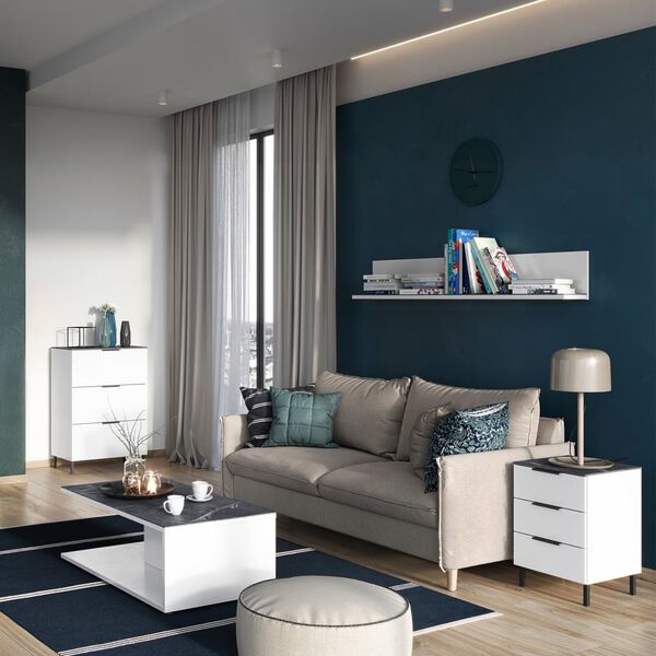 Germania Mesita de noche GW-California 41x40x60 cm blanco y m&aacute;rmol