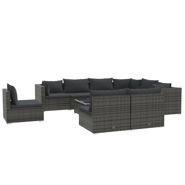 vidaXL Set de muebles de jard&iacute;n 10 pzas y cojines rat&aacute;n sint&eacute;tico gris