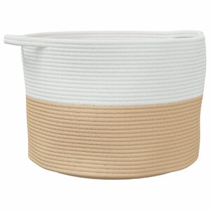 vidaXL Cesta para ropa sucia algod&oacute;n beige y blanco &Oslash;55x36 cm