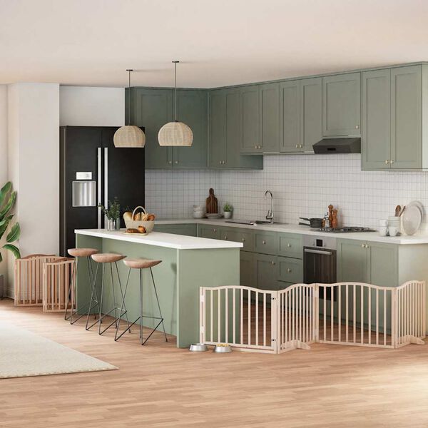 vidaXL Puerta para perros plegable 10 paneles madera de &aacute;lamo 800 cm