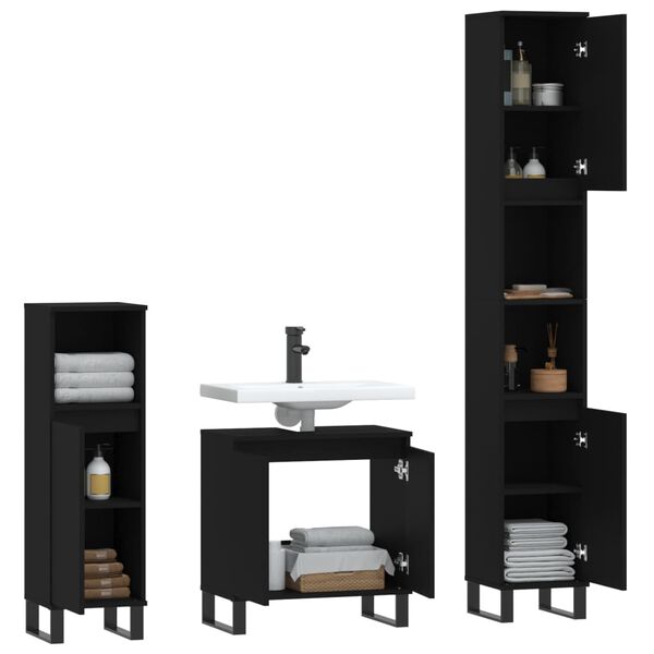 vidaXL Set de muebles de ba&ntilde;o 3 piezas madera contrachapada negro