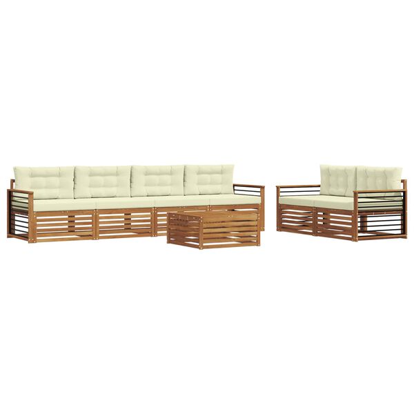 vidaXL Conjunto de sof&aacute;s de exterior con coj&iacute;n 7 pcs Natural y Crema