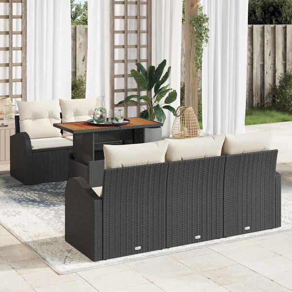 vidaXL Conjunto de sof&aacute; de jard&iacute;n con coj&iacute;n 6 pcs Negro y crema
