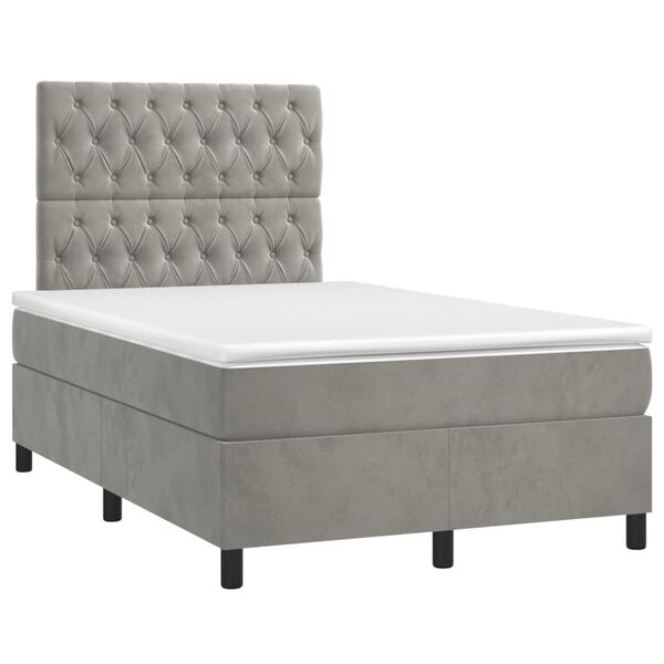 vidaXL Cama box spring colch&oacute;n y LED terciopelo gris claro 120x200 cm