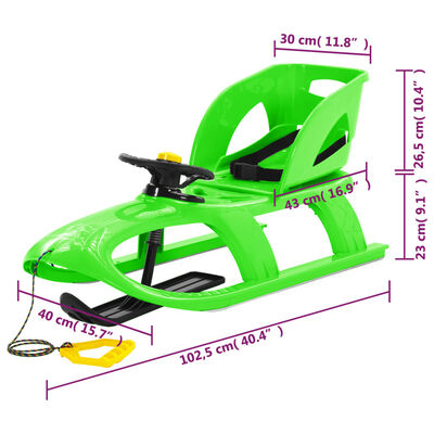 vidaXL Trineo con asiento y volante polipropileno verde 102,5x40x23 cm