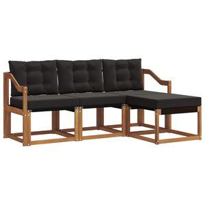 vidaXL Conjunto de sof&aacute;s de exterior con coj&iacute;n 4 pcs Natural y negro