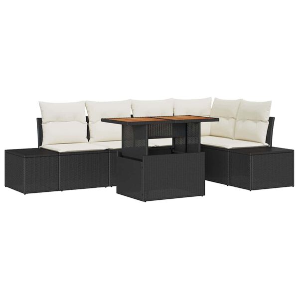 vidaXL Conjunto de Comedor de Jard&iacute;n con coj&iacute;n 6 pcs Negro y crema