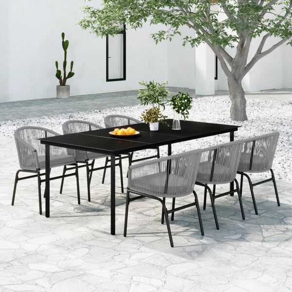 vidaXL Juego de comedor de jard&iacute;n 7 piezas rat&aacute;n sint&eacute;tico gris