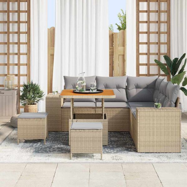 vidaXL Conjunto de sof&aacute; de jard&iacute;n con coj&iacute;n 8 pcs Beige y Gris Claro
