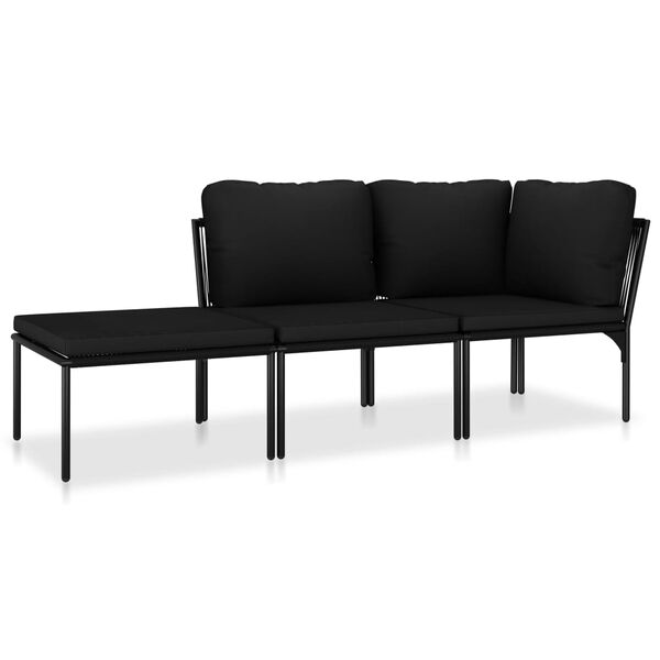 vidaXL Juego de muebles de jard&iacute;n 3 piezas con cojines PVC negro