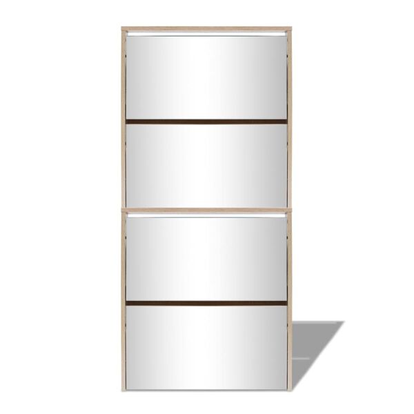 vidaXL Mueble zapatero 4 compartimentos espejo color roble 63x17x134cm