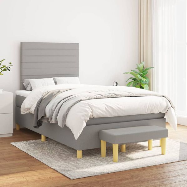 vidaXL Cama box spring con colch&oacute;n tela gris claro 120x200 cm