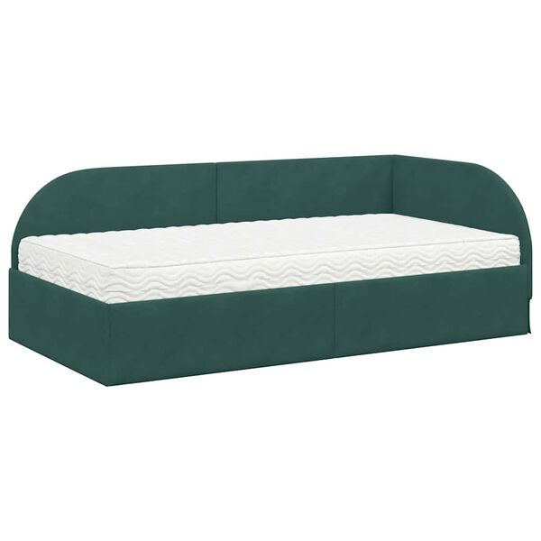 vidaXL Estructura de Cama Esquina con Colch&oacute;n 2 pcs Verde Terciopelo