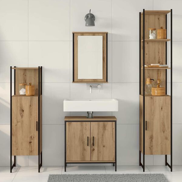 vidaXL Juego de muebles de ba&ntilde;o 4 pcs Marr&oacute;n Madera contrachapada