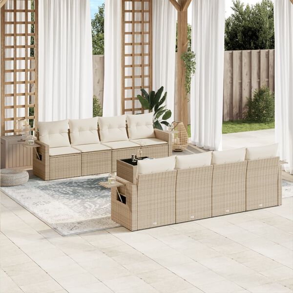 vidaXL Set de sof&aacute;s de jard&iacute;n 9 pzas con cojines rat&aacute;n sint&eacute;tico beige