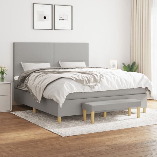 vidaXL Cama box spring con colch&oacute;n tela gris claro 160x200 cm