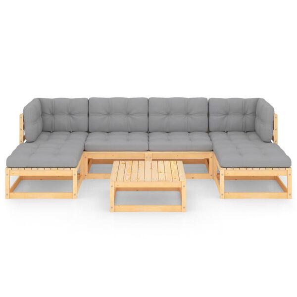 vidaXL Juego de muebles de jardín 7 pzas y cojines madera maciza pino